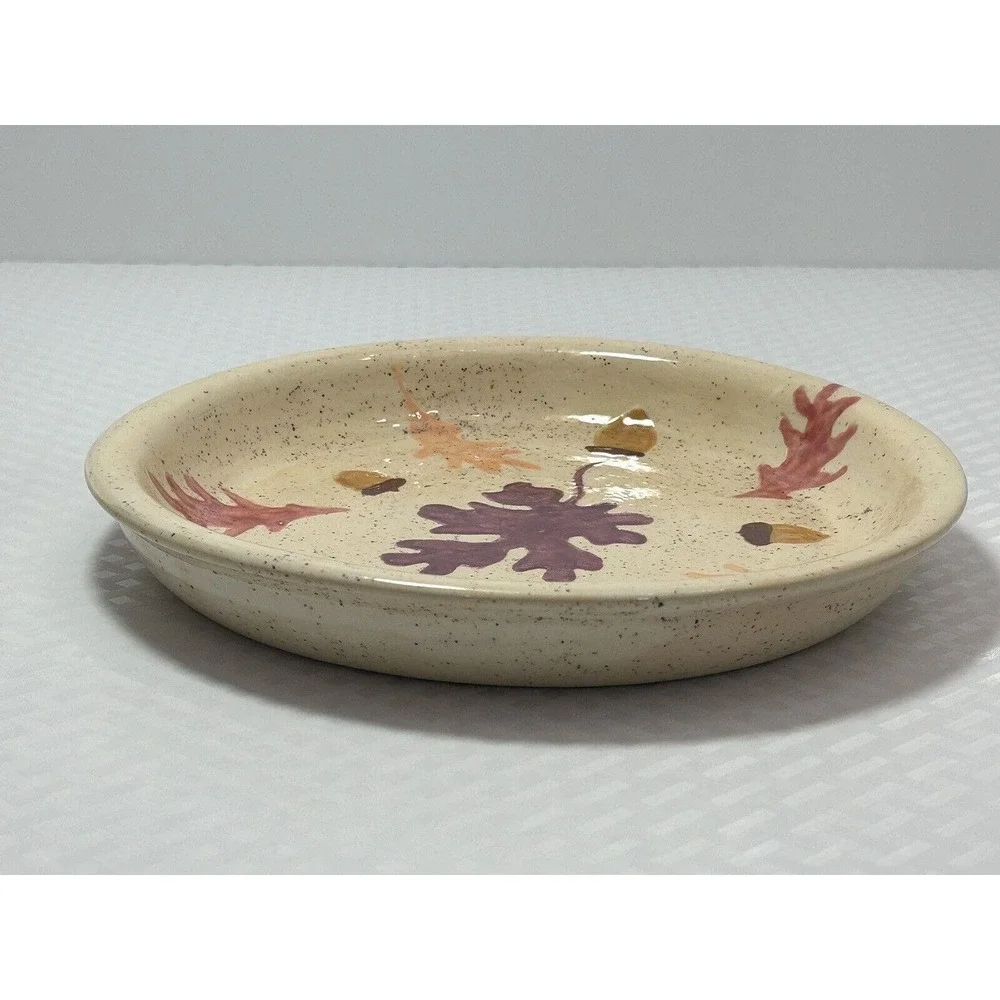 Handmade And Painted Leaves‎ And Acorns Pottery Dish Plate